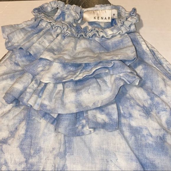 Kenar Abstract Cloud Print Ruffle Halter Racerback - Picture 3 of 10